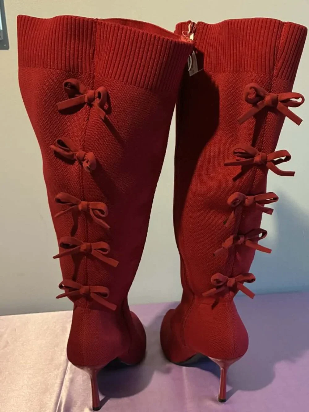 Torrid Red Bow Back Stiletto Knee Boot Wide Width Size 13